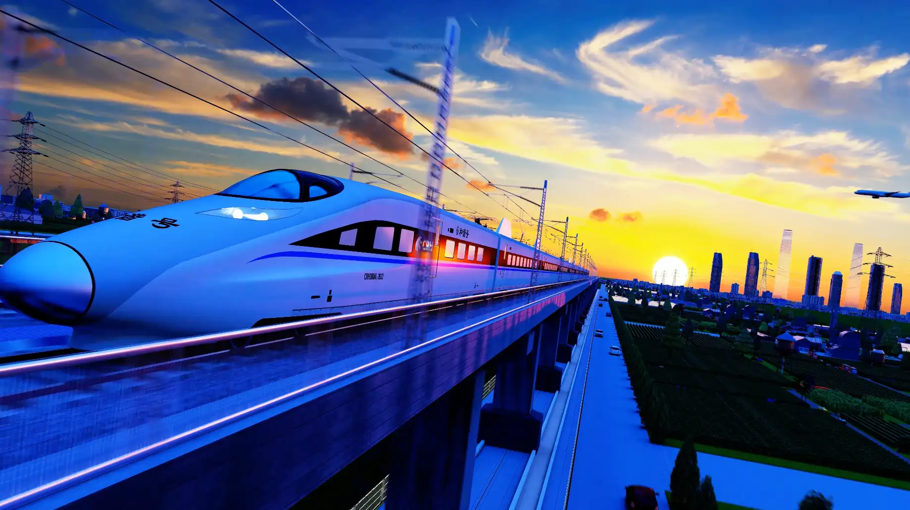 唯美高铁和谐号动车邮轮飞机油田电力交通