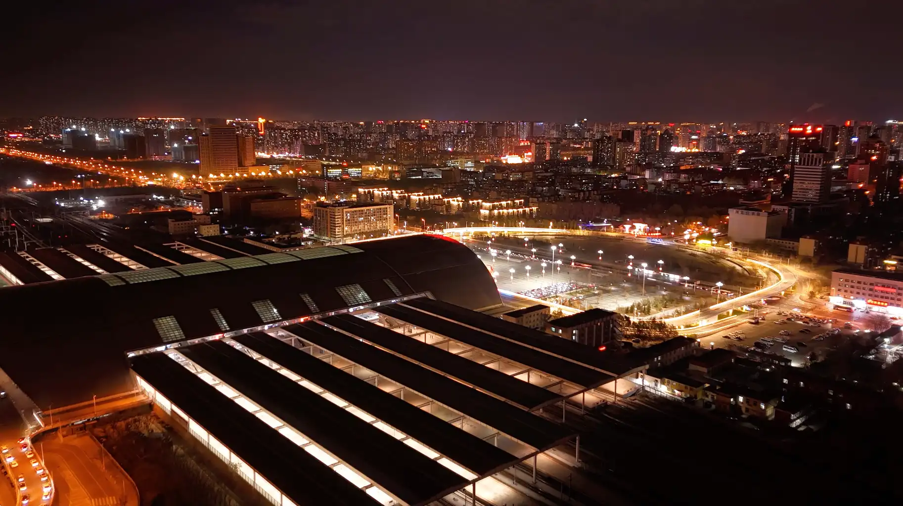 唐山站航拍夜景延时