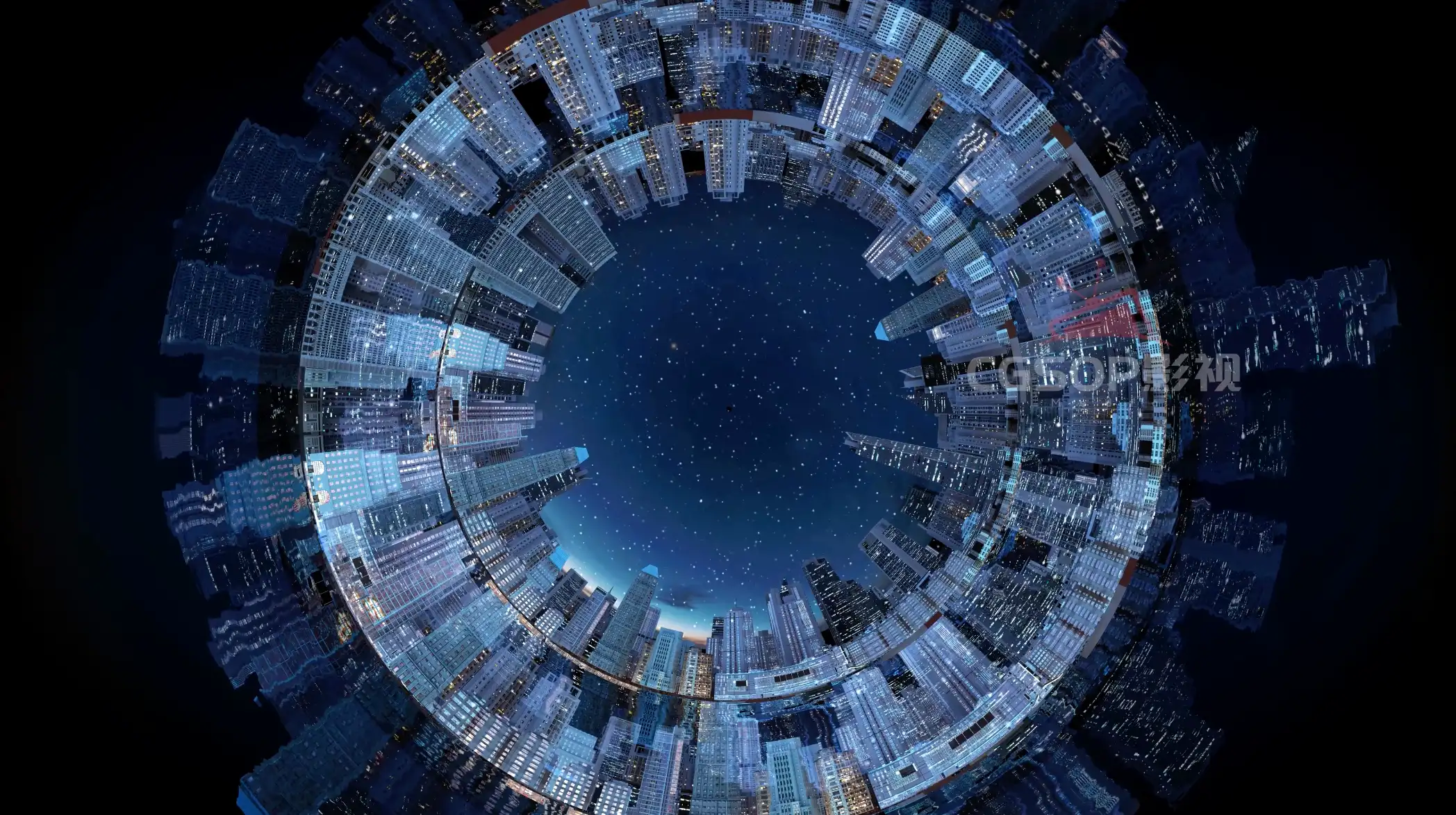 4k穹顶球形繁华城市夜景星空