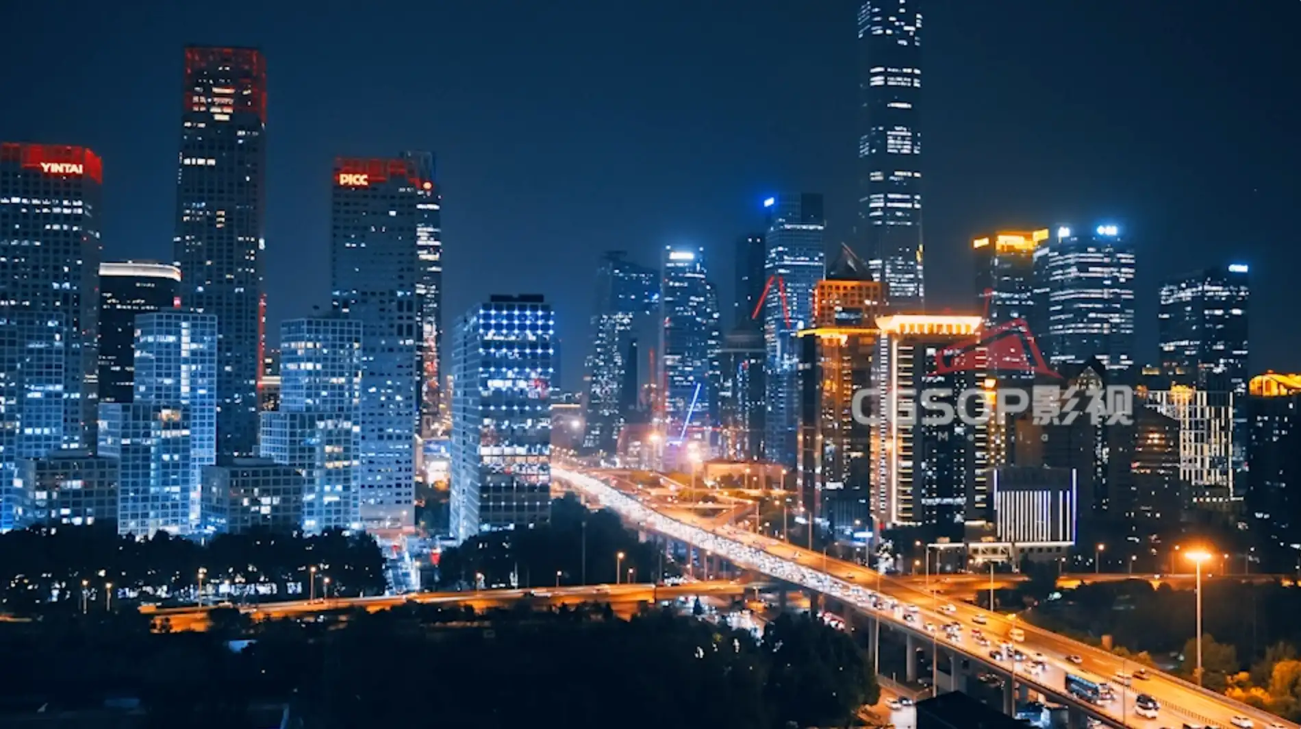 北京城市夜景交通车流都市