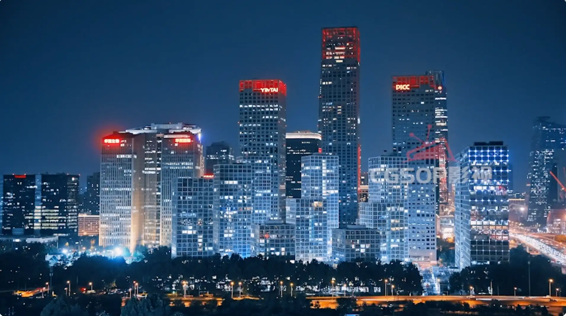 北京城市夜景交通车流都市