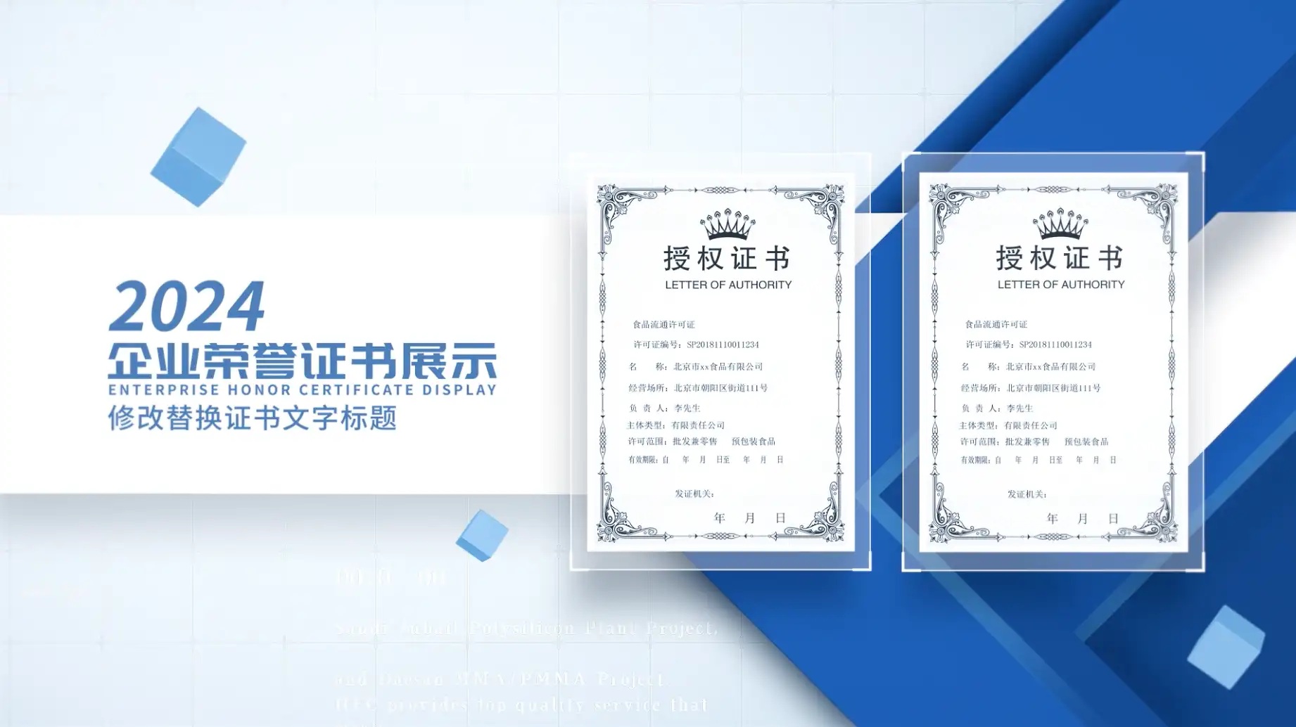 简约蓝色荣誉证书展示AE模板